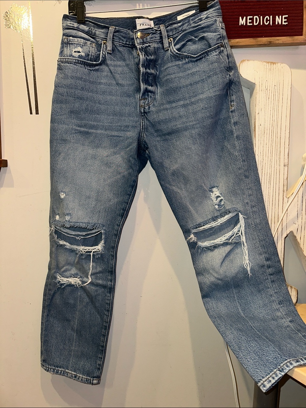 Frame Denim Women’s Cropped Distressed Blue Jeans